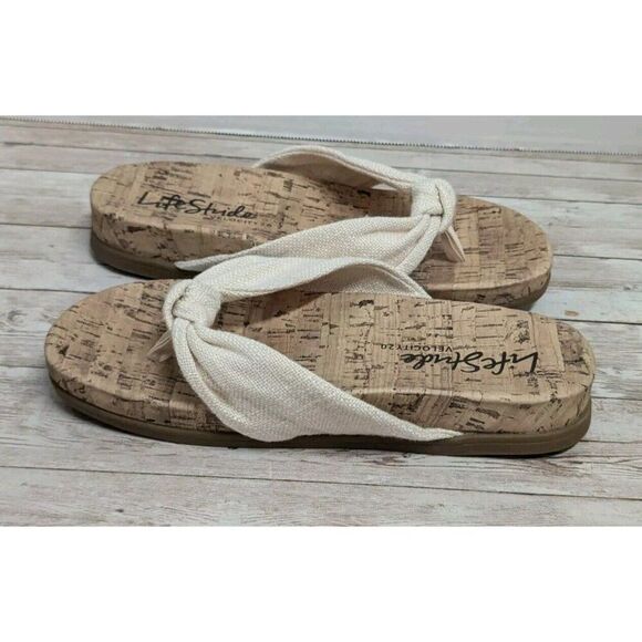 LifeStride Velocity 2.0 Womens 5.5M Happy Cream H9677F5251 Thong Wedge Sandal - Picture 7 of 9